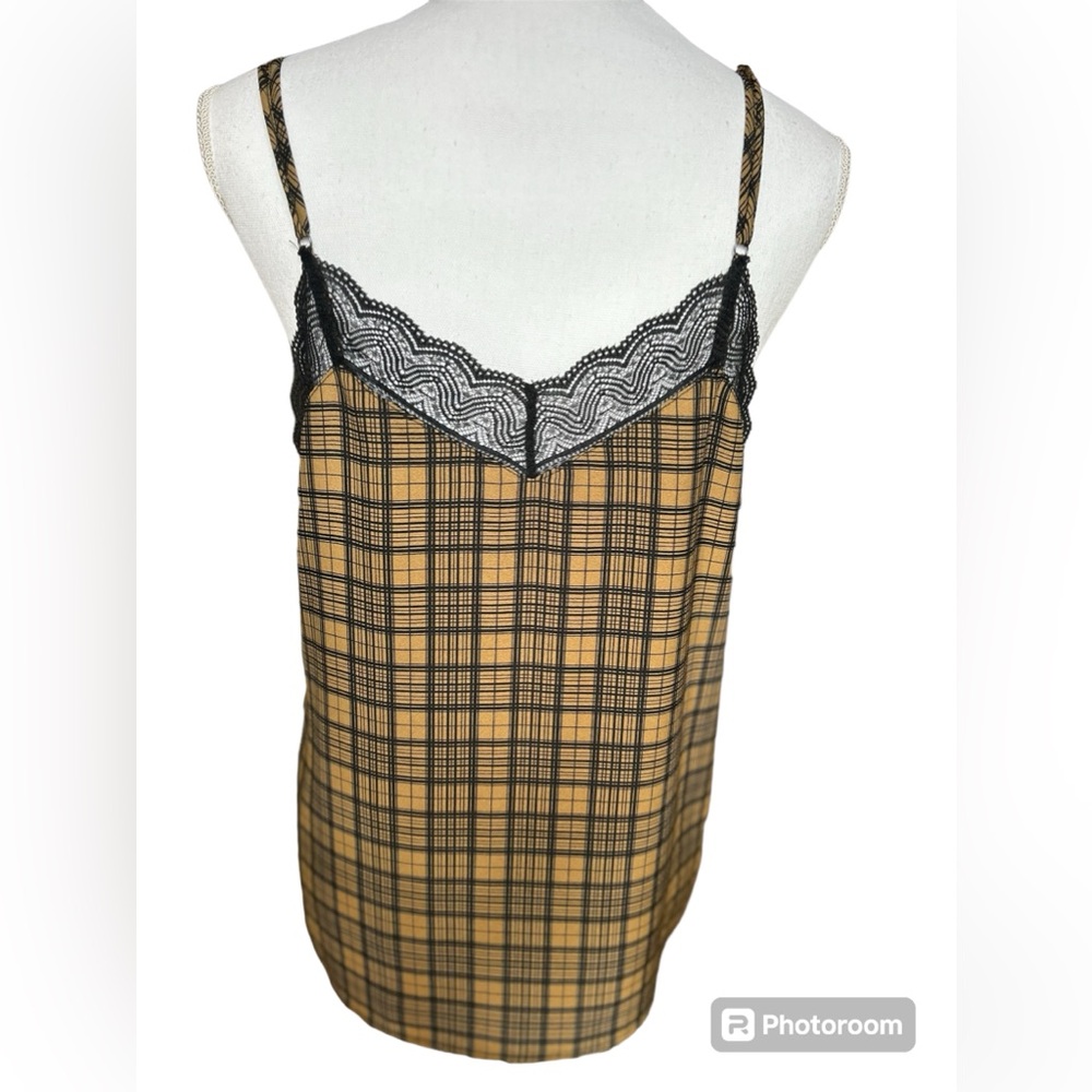Alison Joy mustard yellow/black cami with black lace trim.  Size M